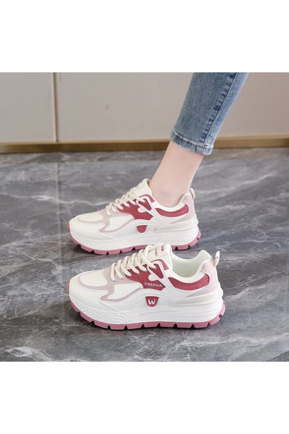 Contrast Outsole Lace-up Sneakers (8.5, MultiRose)