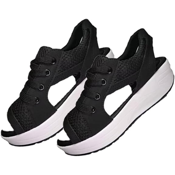 Contrast Paneled Cutout Lace-Up Muffin Sandals - Sandals for Women Summer Peep Toe Sandals Shoes Wedges