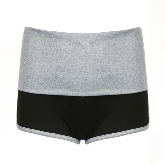 Contrast Patchwork Fold Over Slim Yoga Shorts Women High Waist Sports Casual Short Pants Wide Waistband Workout Shorts