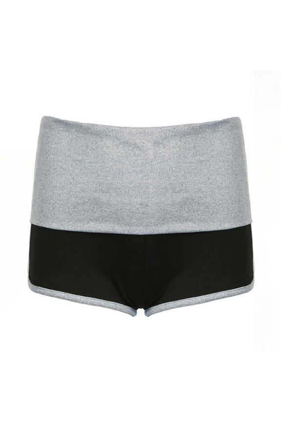 Contrast Patchwork Fold Over Slim Yoga Shorts Women High Waist Sports Casual Short Pants Wide Waistband Workout Shorts