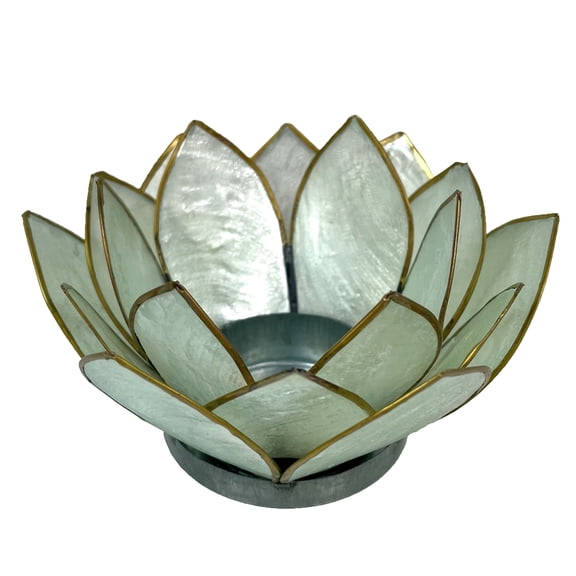 Contrast Seafoam Green Capiz Shell Blooming Lotus Flower Blossom Tealight Candle Holder - Green