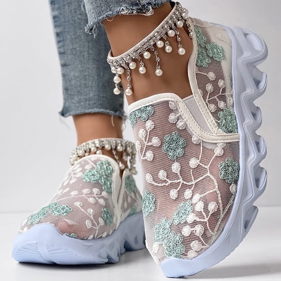 Contrast Sequin Sheer Mesh Patch Breathable Sneakers Casual Chic Plaid Closed Toe Low Heel Walking Shoes
