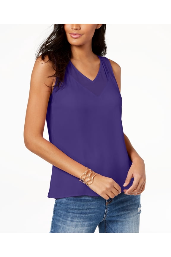 Contrast Sheer Trim Top Purple Passion M