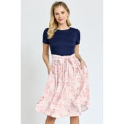 Contrast Short Sleeve Ditsy Floral Sash Midi Dress