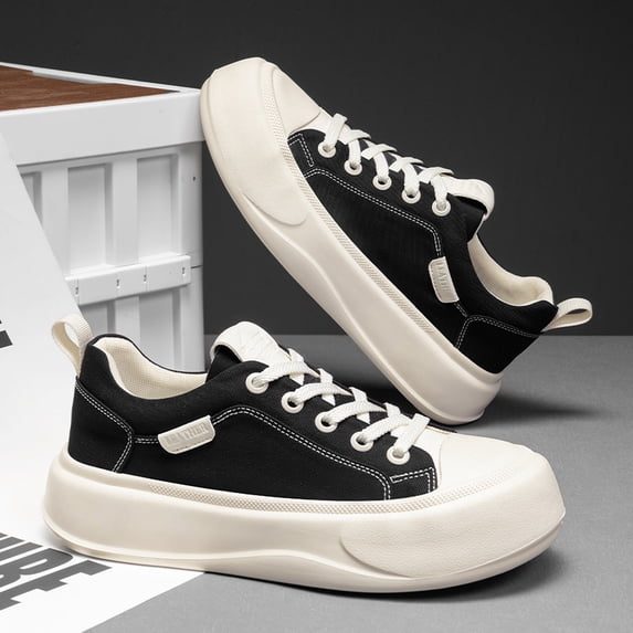Contrast Stitch Canvas Wide Toe Chunky Platform Sneakers