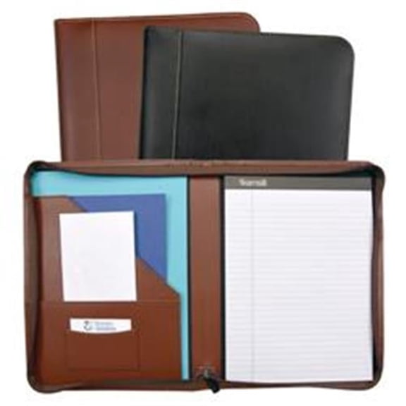 Contrast Stitch Leather Zipper Padfolio - Black
