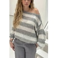 thumbnail image 1 of Contrast Striped Boat Neck Long Sleeve Sweater, 1 of 11