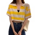thumbnail image 1 of Contrast Striped V-Neck Short-Sleeved TOPWONER Pullover Short Sleeve Sweater One Size, 1 of 11