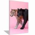 thumbnail image 1 of Contrast Tawny Leopard Black Panther Side Profile Solid Blush Pink Framed Canvas Wall Art,Modern Dual tiger Decor for Bedroom Lounge Ready to Hang-12"L x 8"W, 1 of 10