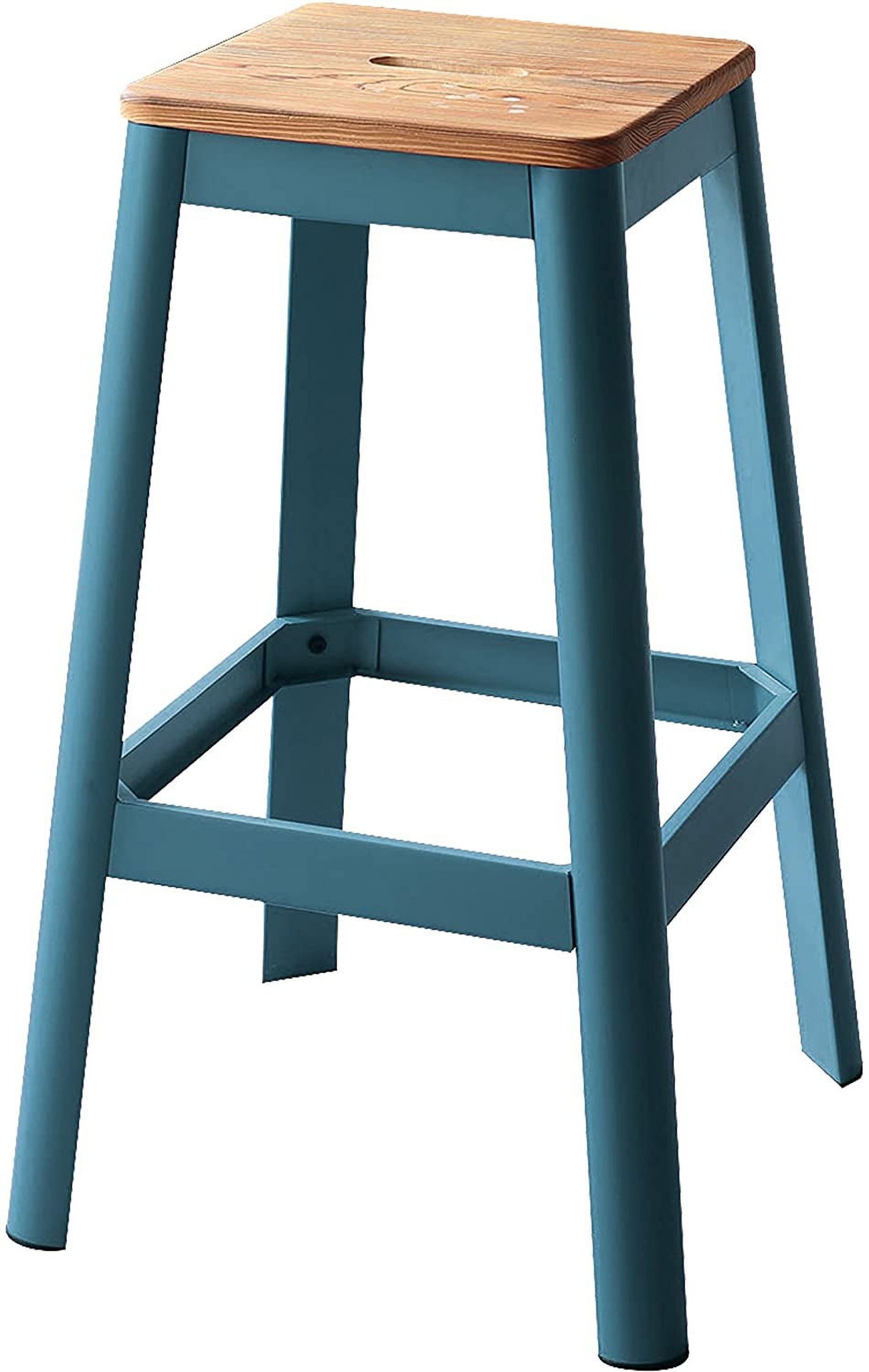 Teal and Natural Wood Industrial Bar Stool