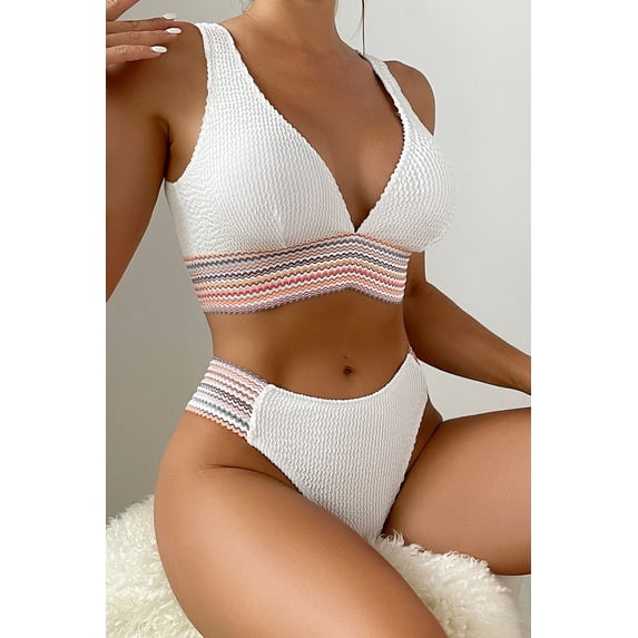 Contrast Textured High Cut Swim Set