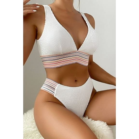 Contrast Textured High Cut Swim Set