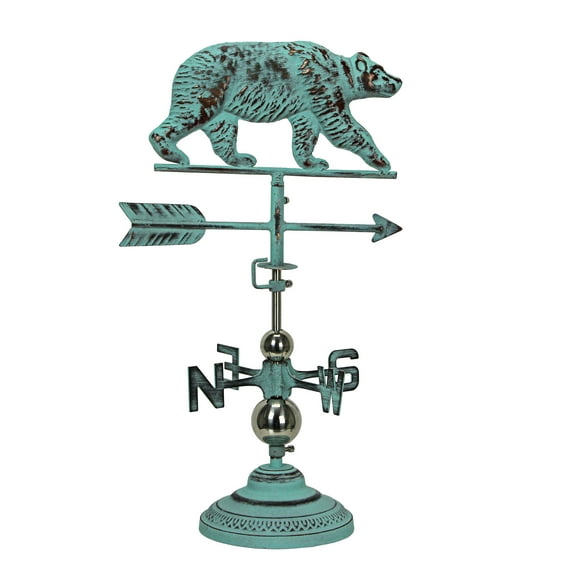 Contrast Verdigris Copper Bear Tabletop Weathervane w/ Optional Fence Mount