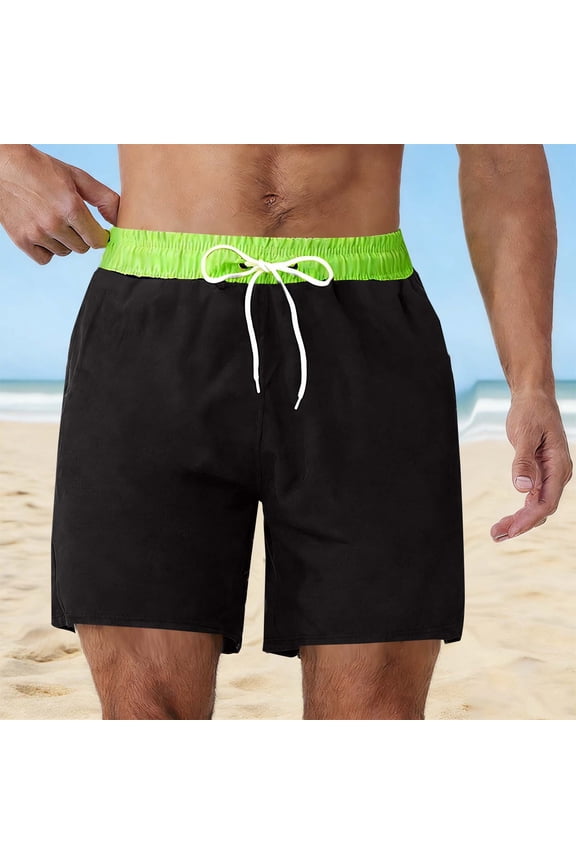 Contrast Waistband Board Shorts for Men Quick-Dry Athletic Swim Trunks Elastic Drawstring Gym Bottoms Lightweight Surf Beach Holiday Wear