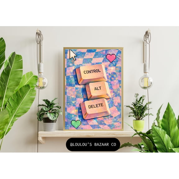 Control Alt Delete Print, Retro 90s 00s Internet Art, Pastel Checkerboard Poster, Poster Only