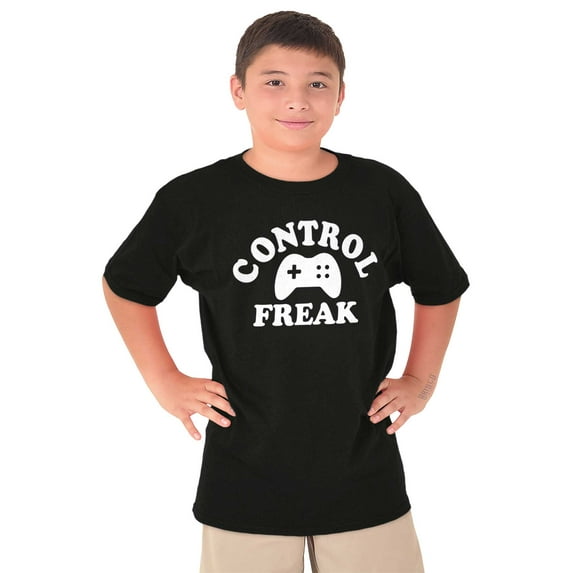 Control Freak Controller Geek Gamer Crewneck T Shirts Boy Girl Teen Brisco Brands L