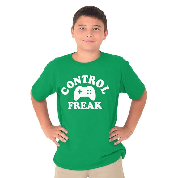 Control Freak Controller Geek Gamer Crewneck T Shirts Boy Girl Teen Brisco Brands XS