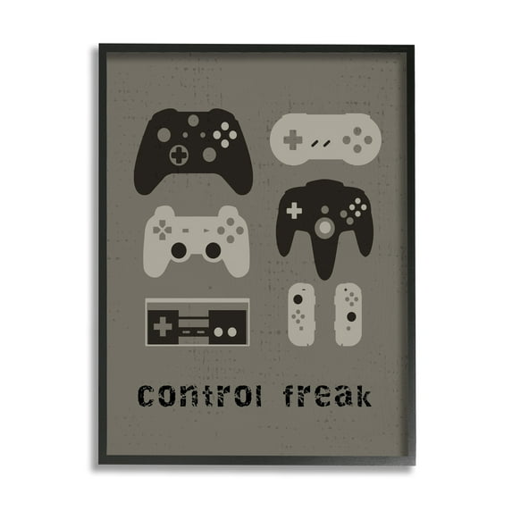 Stupell Industries Control Freak Distressed Pattern Black Grey Controllers,16 x 20,Designed by Daphne Polselli