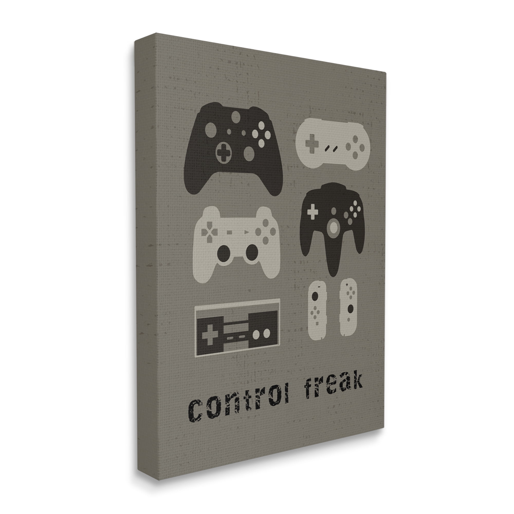 Stupell Industries Control Freak Distressed Pattern Black Grey Controllers,24 x 30,Designed by Daphne Polselli