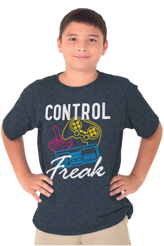 Control Freak Nerd Video Gaming Gamer Crewneck T Shirts Boy Girl Teen Brisco Brands S