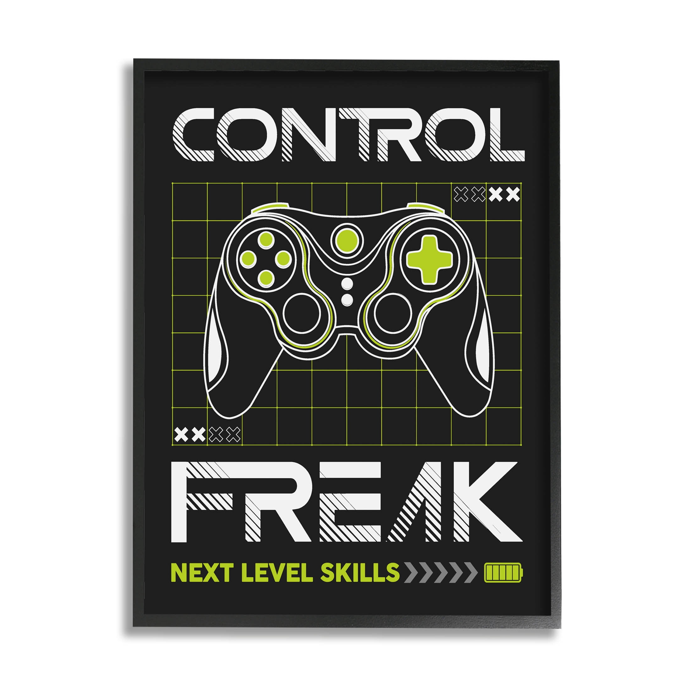 Control Freak Video Game Phrase Art for Kids Graphic Art Black Framed Art Print Wall Art
