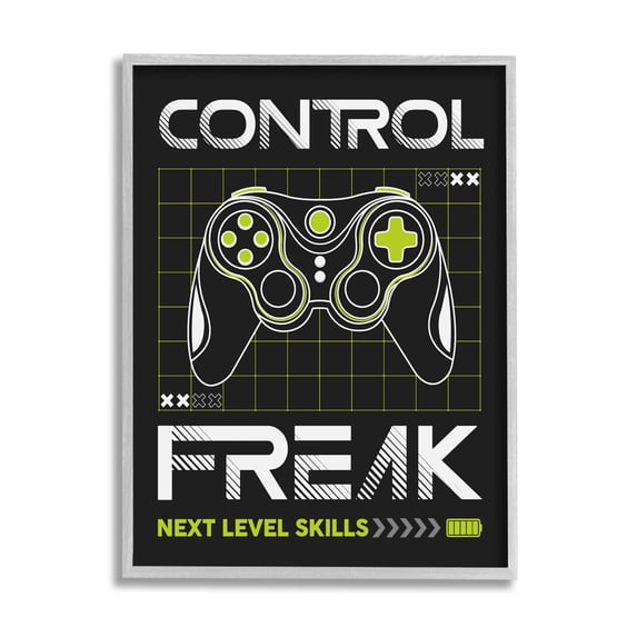 Control Freak Video Game Phrase Art for Kids Graphic Art Gray Framed Art Print Wall Art