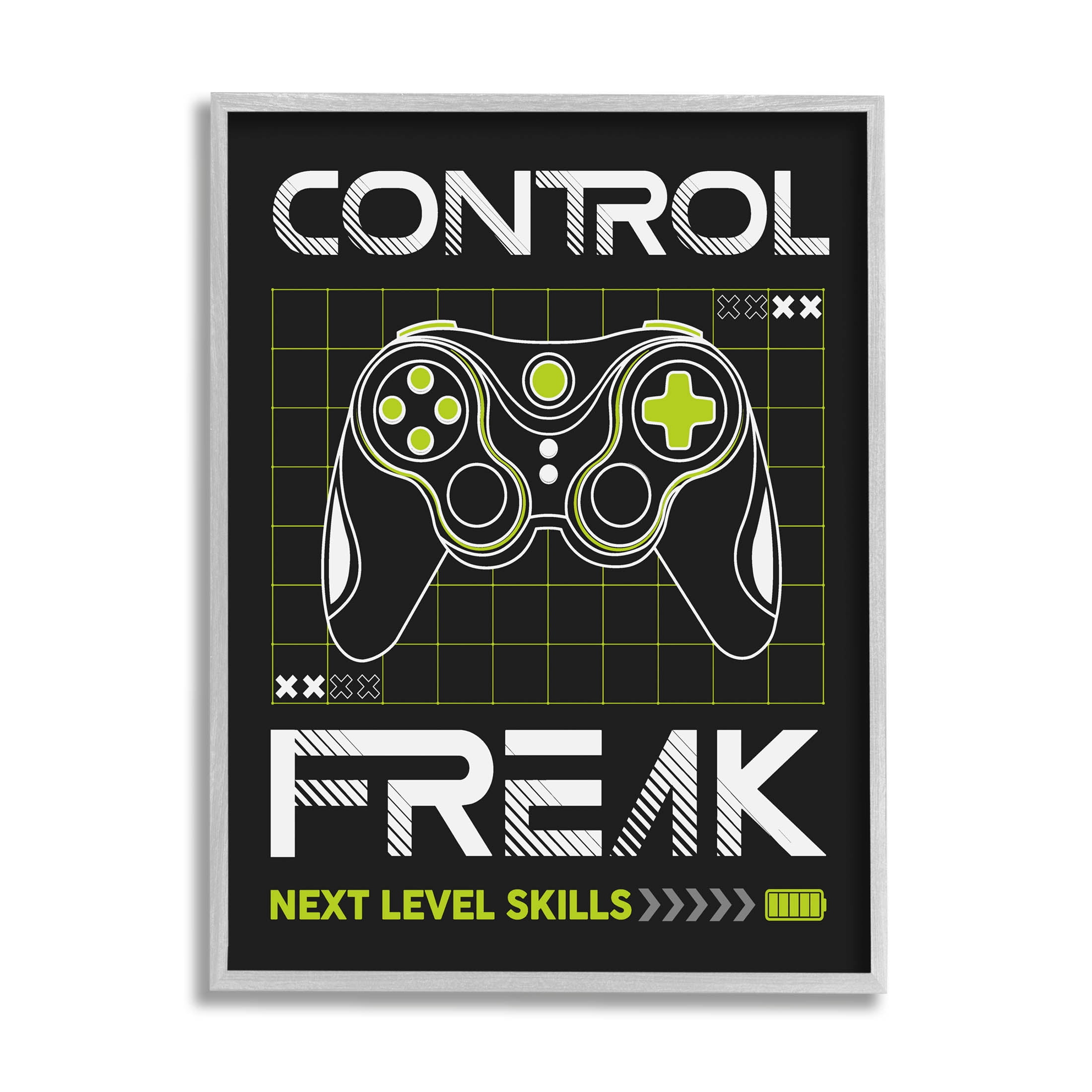 Control Freak Video Game Phrase Art for Kids Graphic Art Gray Framed Art Print Wall Art