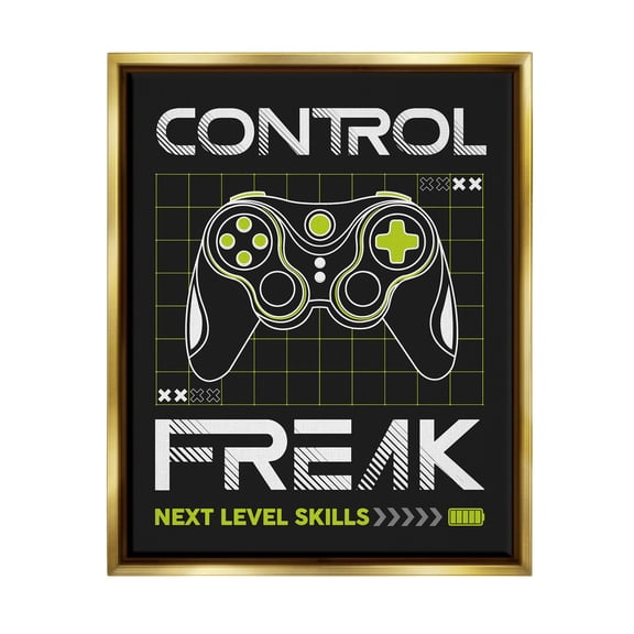 Control Freak Video Game Phrase Art for Kids Graphic Art Metallic Gold Framed Art Print Wall Art