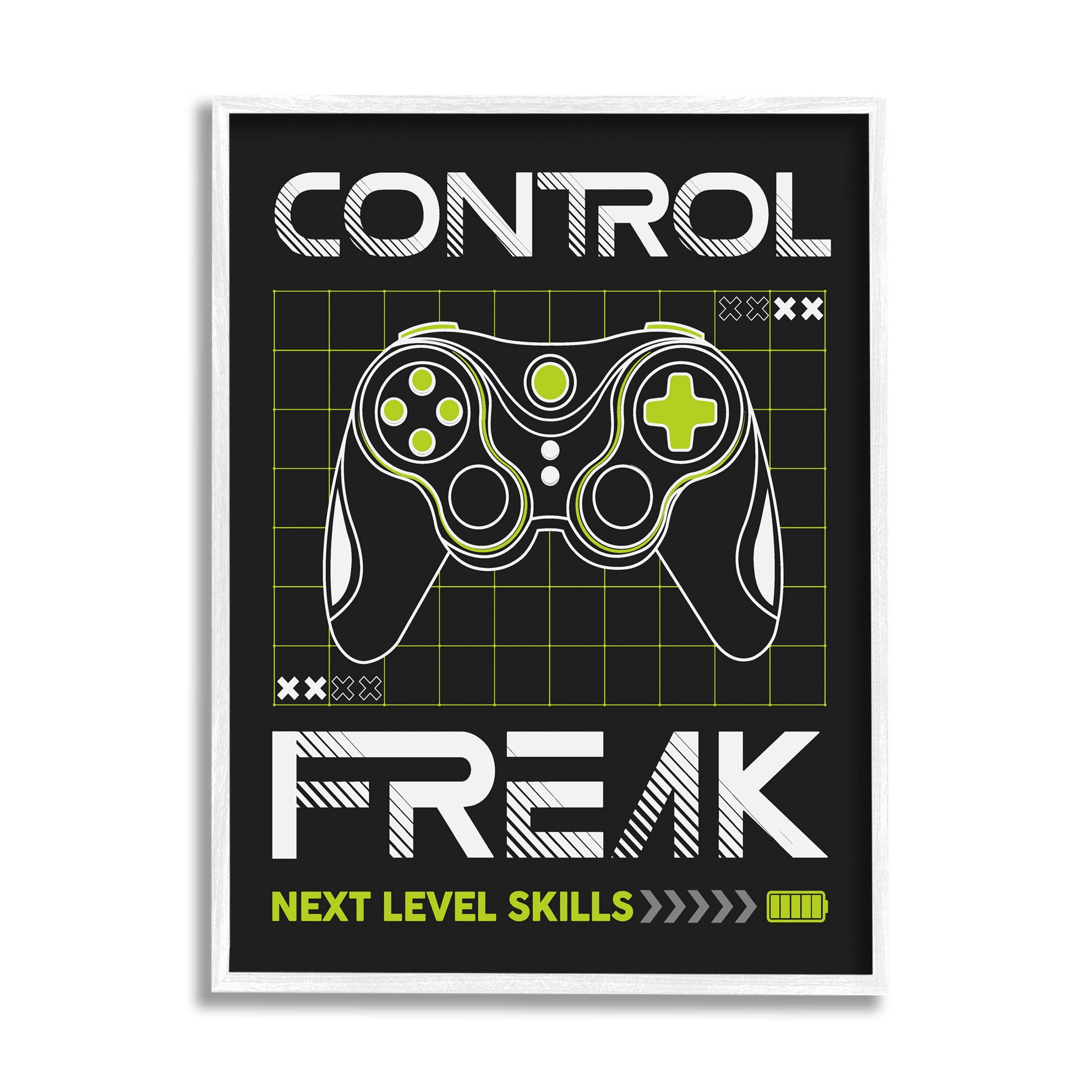 Control Freak Video Game Phrase Art for Kids Graphic Art White Framed Art Print Wall Art