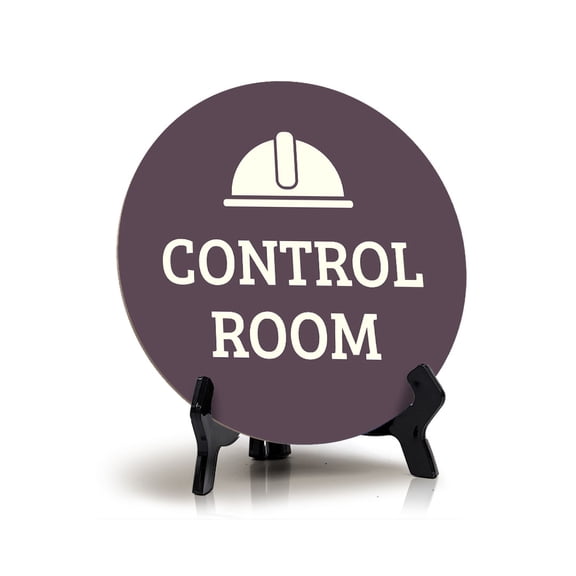 Control Room Circle Table Sign with Acrylic Stand (5x5") | Office Decor