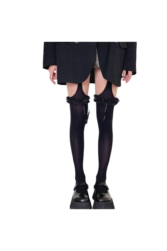 Control Top Tights Bows Ruffle Thigh High Stockings Garter Belt Tights Suspender Pantyhose Hosiery for Women Girls