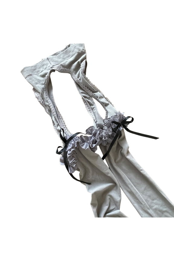 Control Top Tights Bows Ruffle Thigh High Stockings Garter Belt Tights Suspender Pantyhose Hosiery for Women Girls