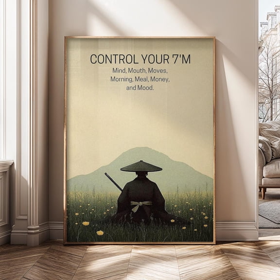 Control Your 7M Motivational Mindset Discipline Quote Entrepreneur Minimal Zen Samurai Art Poster Unframed Paper Print