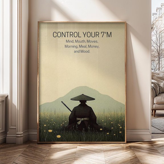 Control Your 7M Motivational Mindset Discipline Quote Entrepreneur Zen Samurai Poster