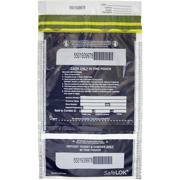 ControlTek, CNK585092, SafeLOK VT Tamper-Evident Deposit Bags, 100 / Pack, Clear