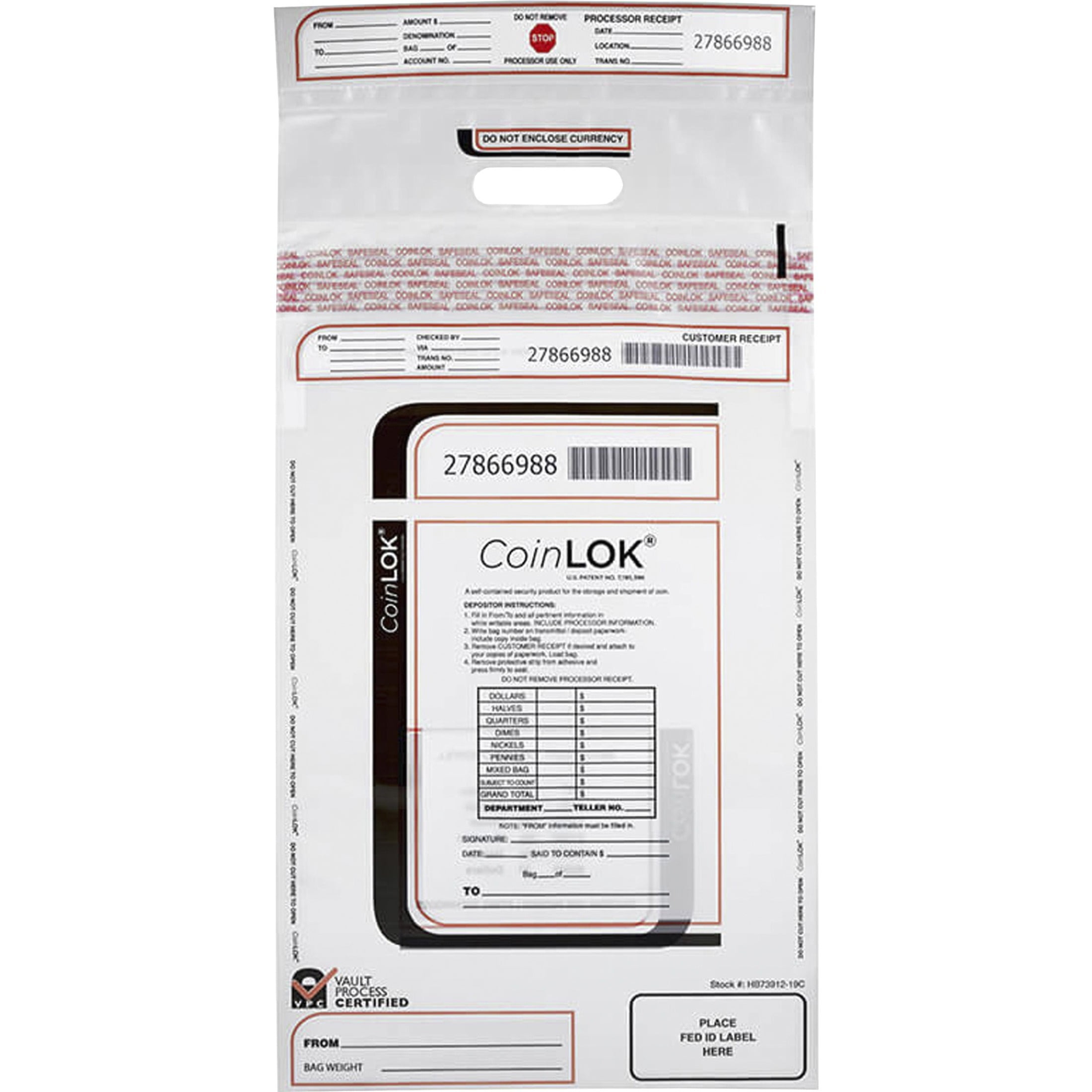 ControlTek, CNK585407, CoinLOK Plastic Coin Bags, 50 / Pack, Clear