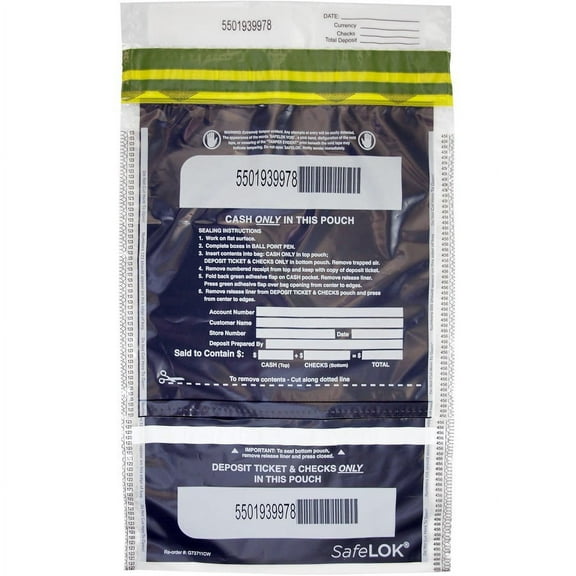 ControlTek SafeLOK VT Tamper-Evident Deposit Bags - 10" Width x 15" Length - Clear - 100/Pack - Bill, Deposit, Cash, Deposit Slip, Check | Bundle of 2 Packs