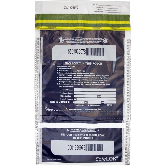 ControlTek SafeLOK VT Tamper-Evident Deposit Bags - 10" Width x 15" Length - Clear - 100/Pack - Bill, Deposit, Cash, Deposit Slip, Check | Bundle of 5 Packs