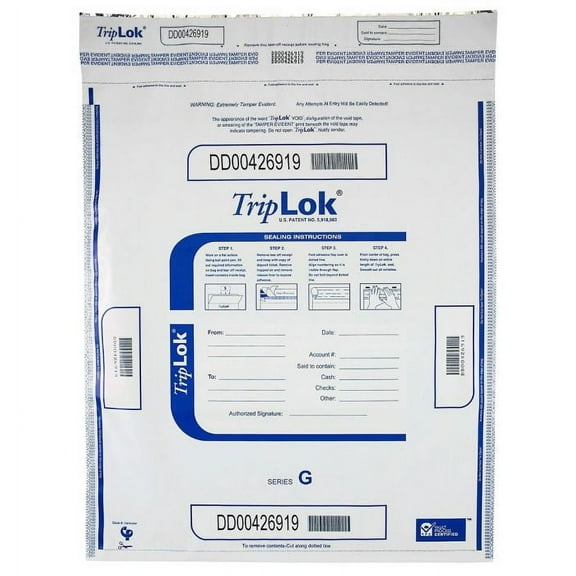 ControlTek TripLOK 19" x 24", White, 50 Bags, Tamper-Evident Deposit Bags for Cash Handling & Valuables, Moisture, Heat and Cold Sensitive Ink, Tear-off receipt + Large Barcodes 585058