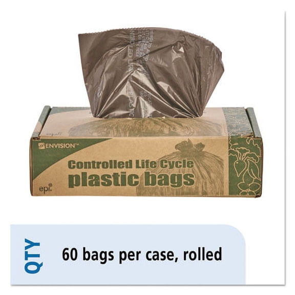 Controlled Life-Cycle Plastic Trash Bags, 30 Gal, 0.8 Mil, 30" X 36", Brown, 60/box | Bundle of 2 Boxes