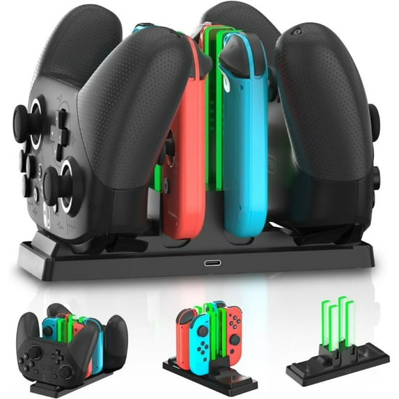 Controller Charger Dock for Switch, 6-in-1 Charging Station for Switch Joy-Con Controllers and Pro Controller Black (Not for PowerA Pro Controller)