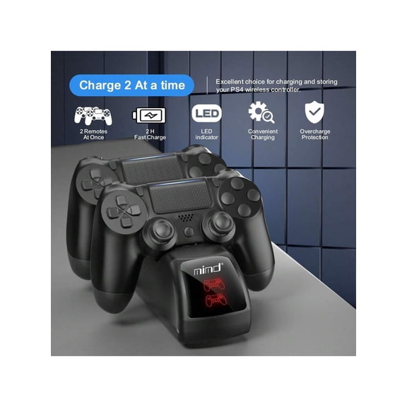 Controller Charger Station with LED Display, Fast Charging Dock and Protective Storage Stand for Dual Gamepads, Professional Gaming Accessory for Efficient Power, Black