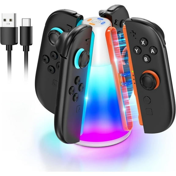 Controller Charger Station for NS Switch 2(2025), Fast Charger for Joycon 2, Dock Stand for Switch 2 Accessories with 10 RGB Light Modes, 4-in-1 Dual Direction Charging Port