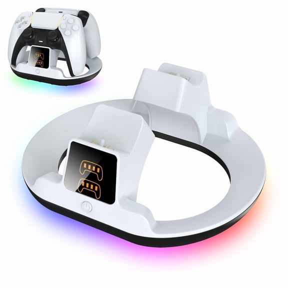 Controller Charger Station for PS5 Controller, Dual Controller Fast Charging Dock with LED Indicator & 7 RGB Lights
