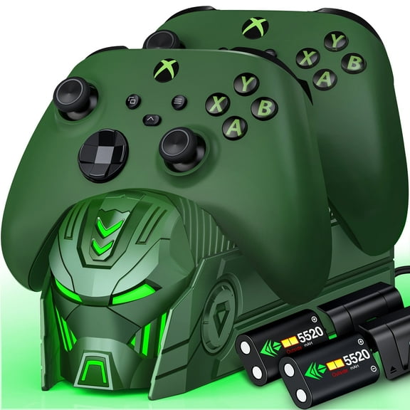 Xbox Controller Charger, QQV Xbox Charging Station with 2x5520mWh Rechargeable Battery Packs for Xbox One/Series X|S /Elite Controller-Green