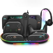 Switch 2 Charging Dock,Multifunctional Organizer Station for Nintendo Switch 2 Accessories with Console Cooling Fan,4 Joycon 2 & Pro Controller Charger,Headset Holder and 7 Card SlotsBlack