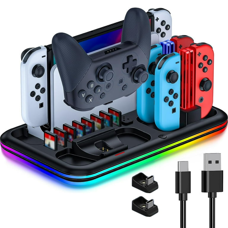 Controller Charging Base for Nintendo Switch Charging Dock for Joy Con with 8 Game Card Slot RGB Light Bar Charging Station for N S Pro and for OLED Versions Black Walmart