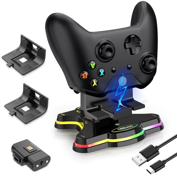 Dual Controller Charger for Xbox One/ One X/S Controllers, Compatible with Xbox One S X Controller Charging Dock Station, Fast Controller Charger Dock Stand, with 1100mAh Rechargeable Battery