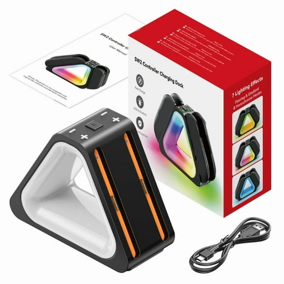 Controller Charging Dock Station for Switch 2 with RGB Lighting Supports 4 Controllers Simultaneous Fast Charging