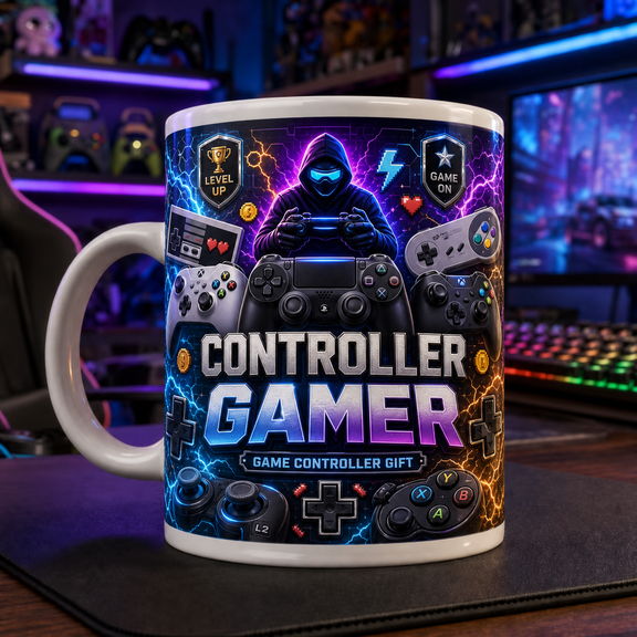 Controller Gamer Mug for Dad, Father's Day Gaming Coffee Cup, Game Controller Gift